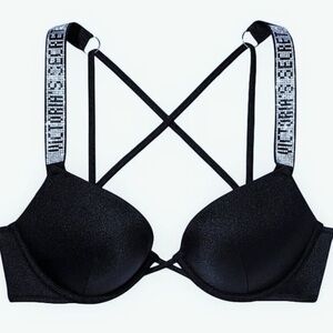 Victoria's Secret Swim Shine Strap Push-Up Sexy Tee Bikini Top Black NWT 32A
